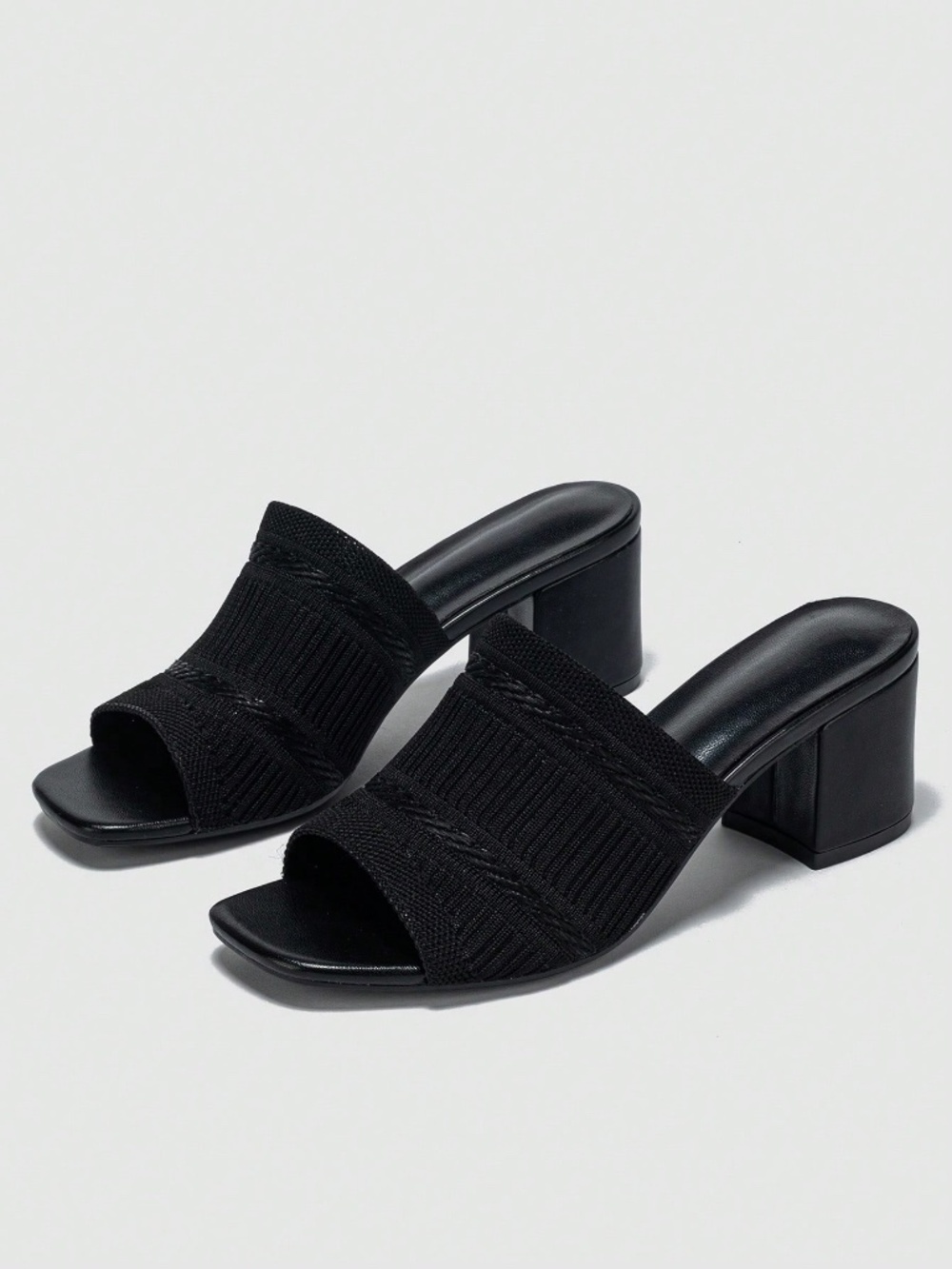 Chunky Cuban Heels Black Sandals Women's Slip On Open Toes Shoes